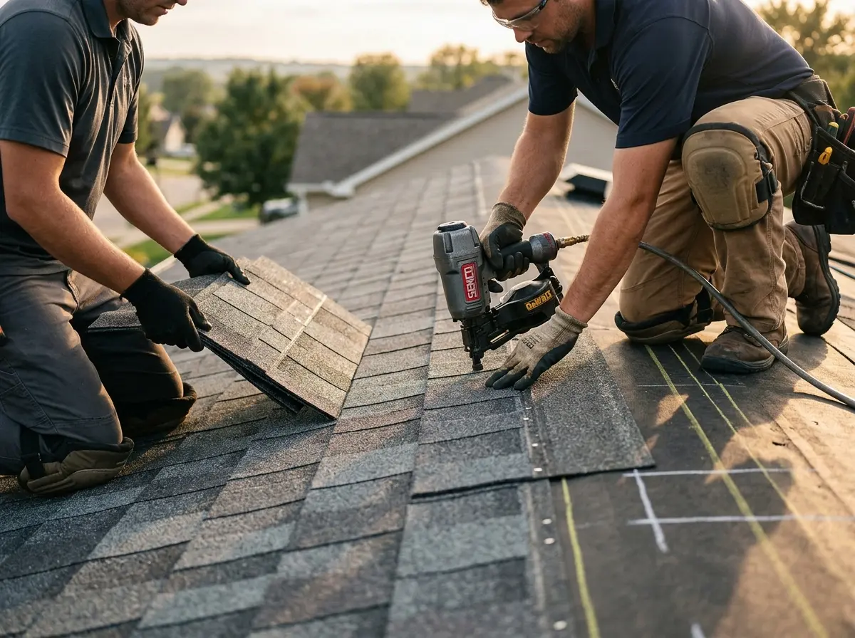 Professional roofer working on a residential roof in Tallahassee